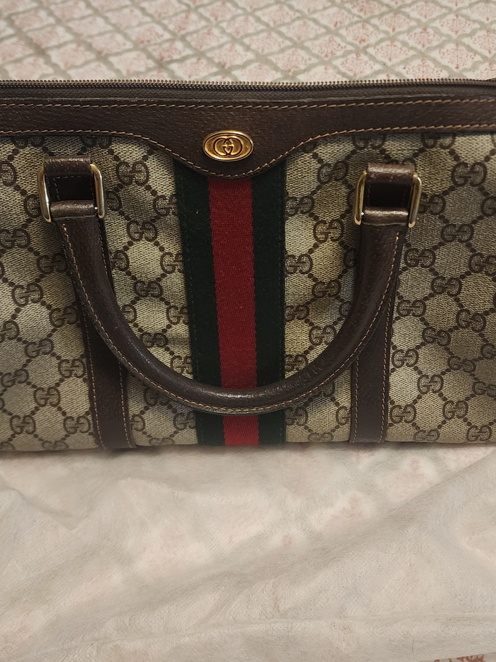 Gucci Brown GG Canvas Satchel with Green and Red Stripe - Picture 12 of 12